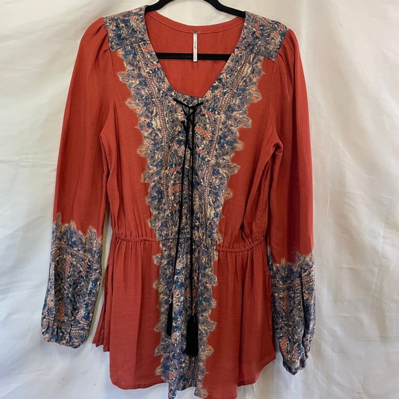 Maeve Anthropologie peasant tunic blouse women's S rust boho - Picture 1 of 5